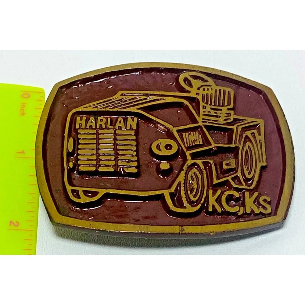 Vintage Harlan KC,KS KCK‎ Kansas City Kansas Belt Buckle Tractor Metal Painted